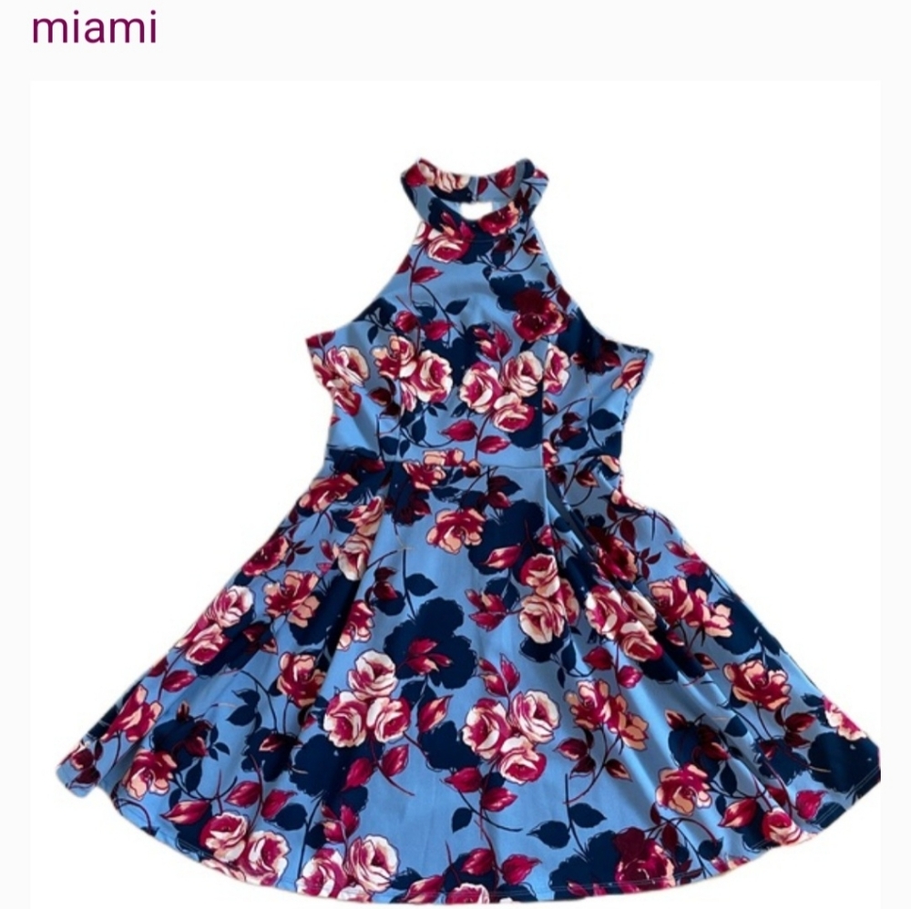 Miami Blue Halter Fit and Flare Midi Dress XS